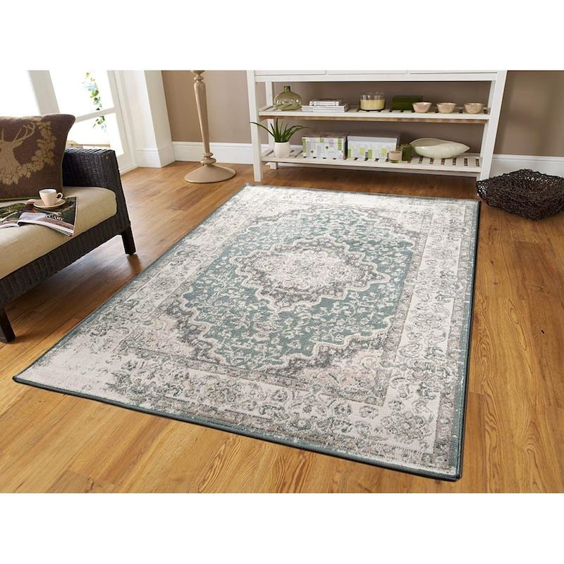 Copper Grove Tsarevo Distressed Medallion Area Rug - 2'x8' - Blue