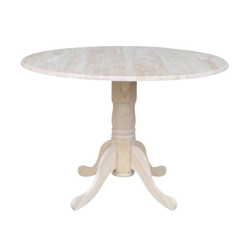 Round Pedestal Base Solid Wood 42-inch Drop-leaf Dining Table - Unfinished