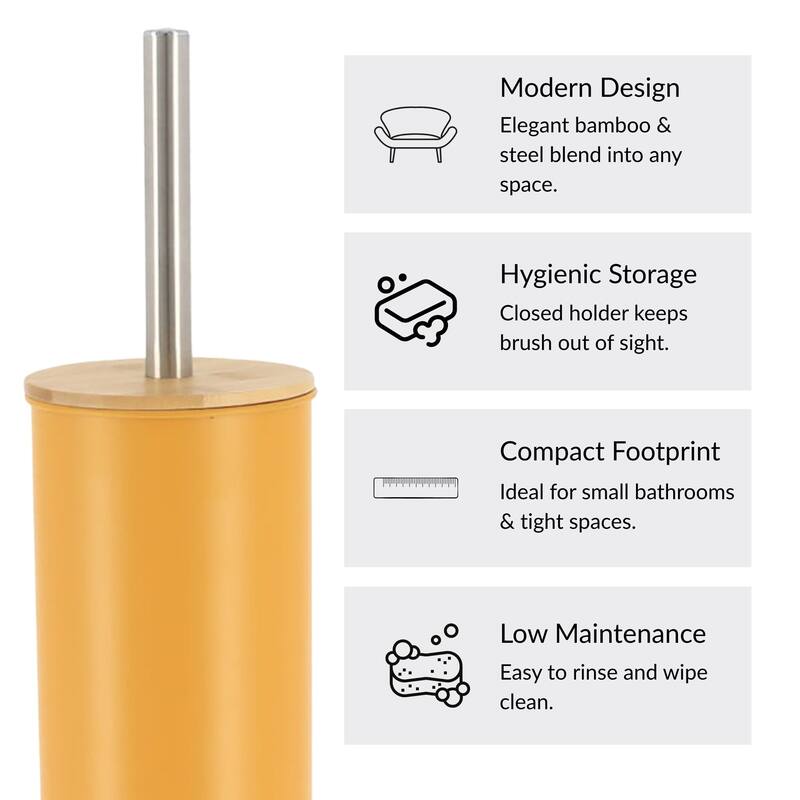 Metal Toilet Brush and Holder Set With Bamboo Lid
