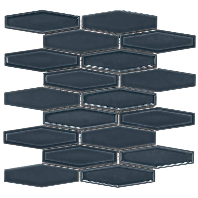 Honeycomb 1.5" x 4.9" Glossy Porcelain Mosaic Tile - 5 sheets (3.85 sf) - Blue