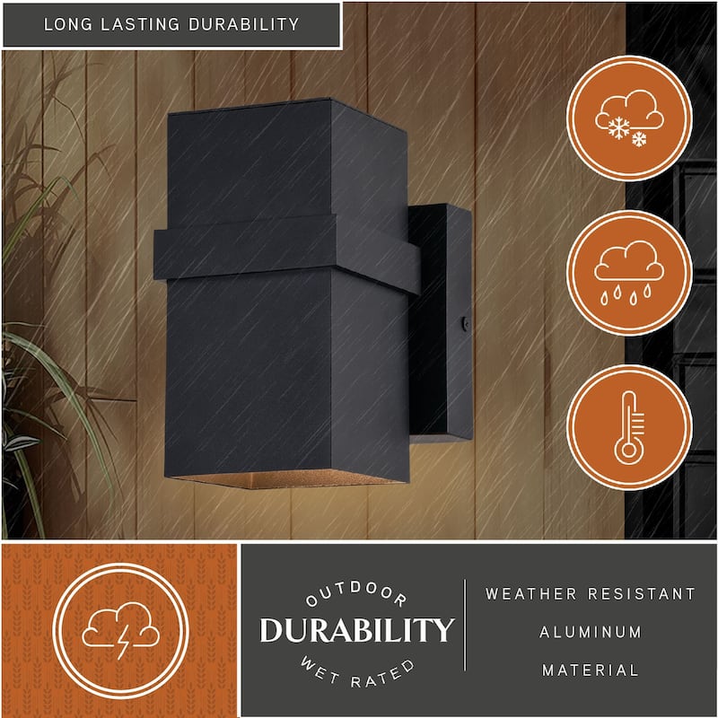 VAXCEL Lavage 1-Light Textured Black Outdoor Wall Sconce, Rust-Resistant Aluminum Metal Shade, LED Compatible Dark Sky Compliant
