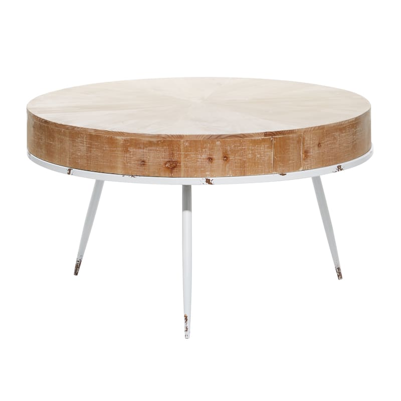 Wood Coffee Table with White Metal Tripod Legs - Brown - Roche River Decor - 32"W x 32"L x 18"H