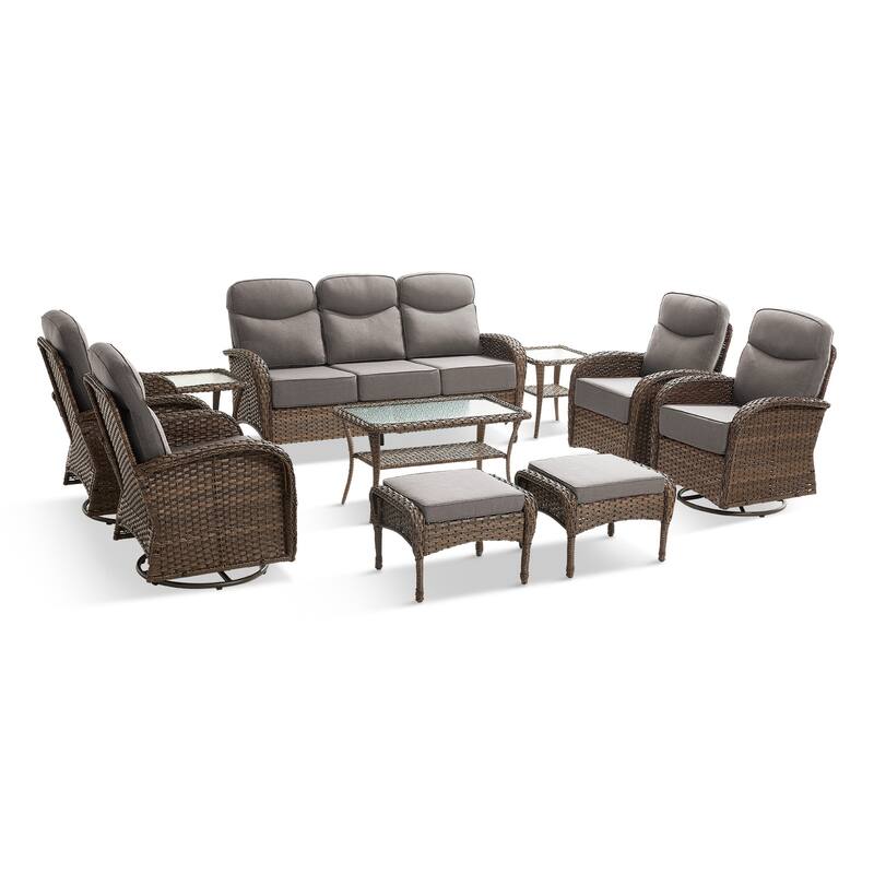Pocassy Outdoor Sofa Swivel Chair and Ottman with Coffee Table