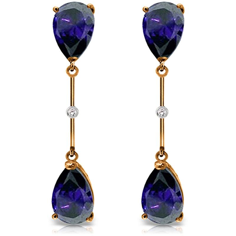 14K Solid Gold Diamonds & Sapphires Dangling Gemstone Earrings - Rose