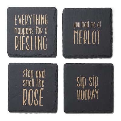 Sip Sip Hooray Slate Coasters Gold Set Of 4, Square 4X4" - 4 in. W x 4 in.D