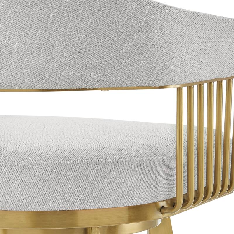 Luci Swivel Barstool Chair, Gold Steel, Taper Legs, Silver Polyester