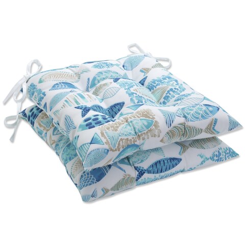 Pillow Perfect Outdoor Hooked Seaside Blue Tufted Seat Cushions - 18.5 X 19 X 5