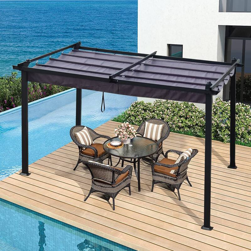 13' x10' Outdoor Steel Patio Pergola with Grey Shade Canopy