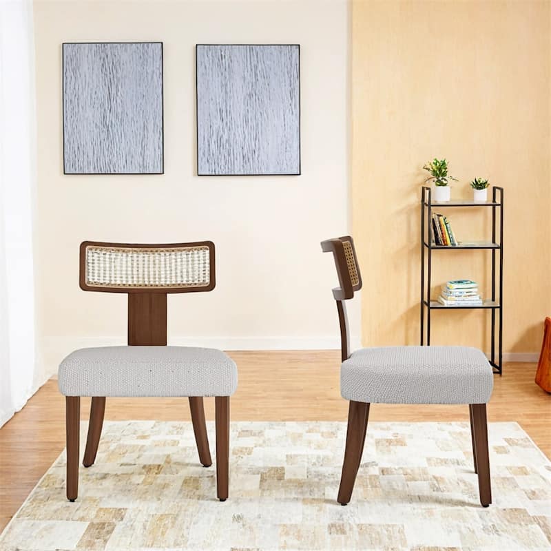 Mid Century Dining Chairs Set of 2,Solid Wood and Rattan Net Back