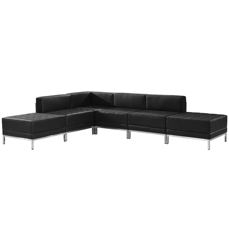 6 Piece LeatherSoft Modular Sectional Configuration - Stainless Steel Legs - Black