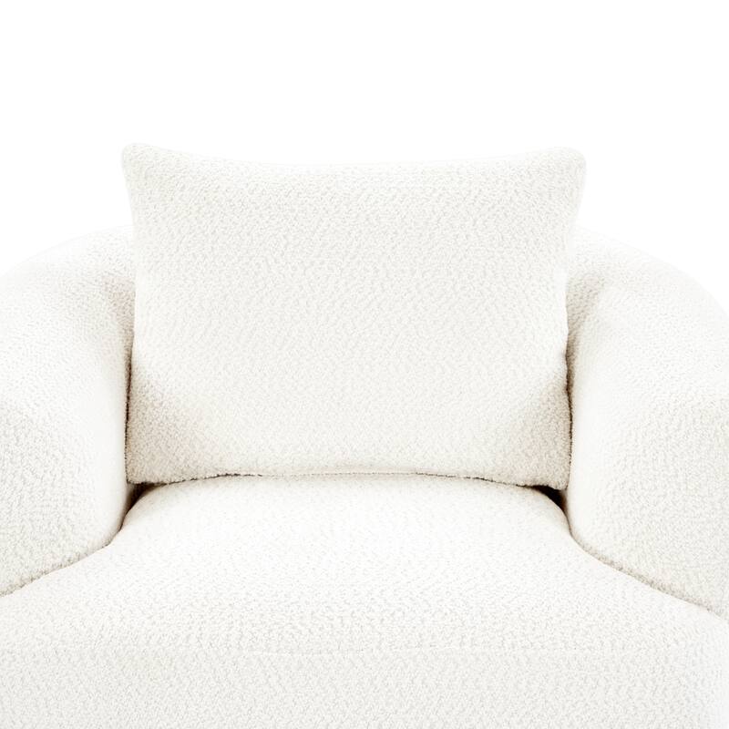 Chenille 360° Swivel Barrel Chair with Throw Pillow, Pocket Spring Cushion and Ergonomic Armrests