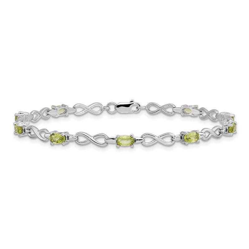 Curata 925 Sterling Silver Polished Fancy Lobster Closure Peridot and Diamond Bracelet