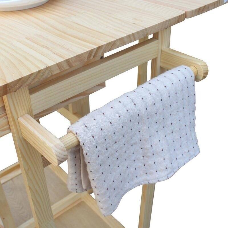 Square Solid Wood Folding Dining Cart with 2 Free Stools Natural