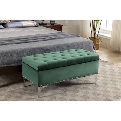 Porthos Home Helge Velvet Flip Top Storage Ottoman Bench with Chrome Legs