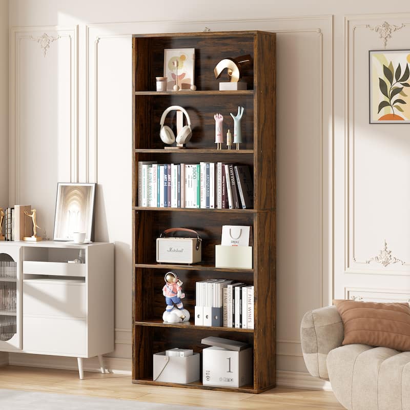 Futzca 6-Tier Open Bookcase and Bookshelf, Display Storage Shelves - Brown