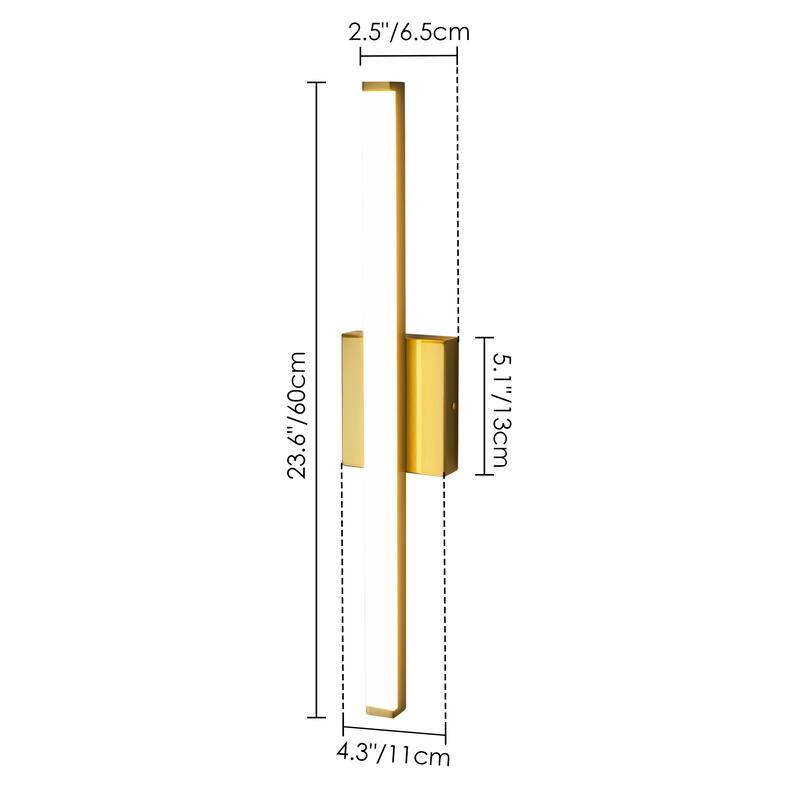 23.6 in. 1-Light Modern Black/Gold Linear Bathroom Vanity Light over Mirror Integrated LED Wall Light