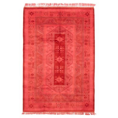 ECARPETGALLERY Hand-knotted Color Transition Dark Pink Wool Rug - 6'7 x 9'11