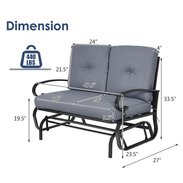 dimension image slide 3 of 4, Costway 2-Person Outdoor Swing Glider Chair Bench Loveseat Cushioned - 47.5'' x 27'' x 33.5''