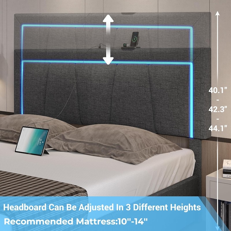 Bed Frame with 4 Storage Drawers1 USB /Type-C Charging Station