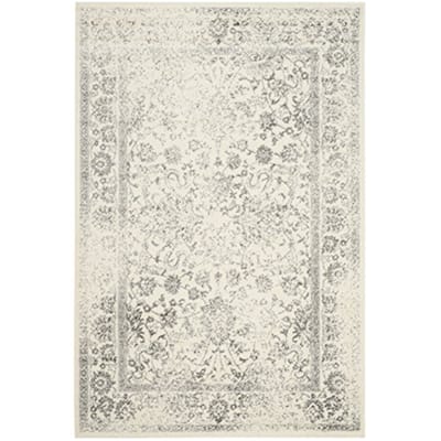 X-Large Area Rug 11x15 Ivory Silver Oriental Distressed Non-Shedding Living Room Rug - 180 x 132
