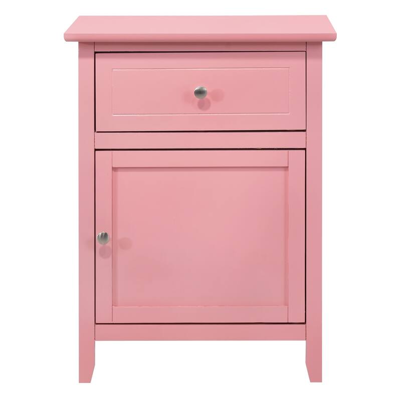 1-Drawer Pink Nightstand with Modern Classic Design and Storage, 25 Inch Versatile Bedroom Side Table