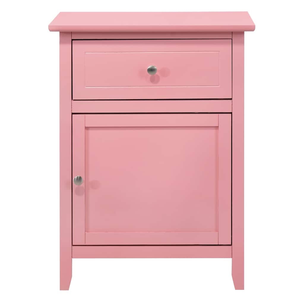 1-Drawer Pink Nightstand with Modern Classic Design and Storage, 25 Inch Versatile Bedroom Side Table