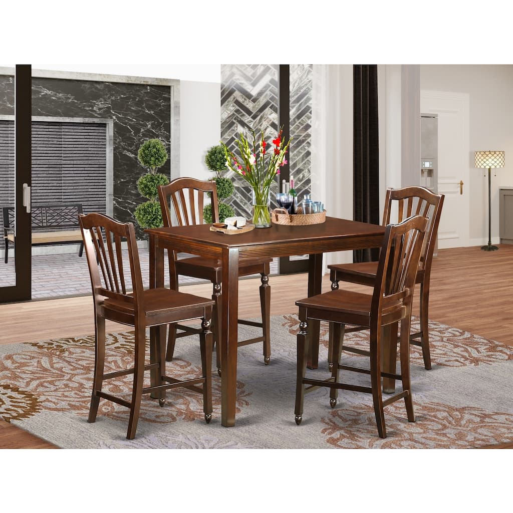 HomeStock 5-Pc Mahogany Finish Solid Wood Top - Dining Room Set - Seats 4