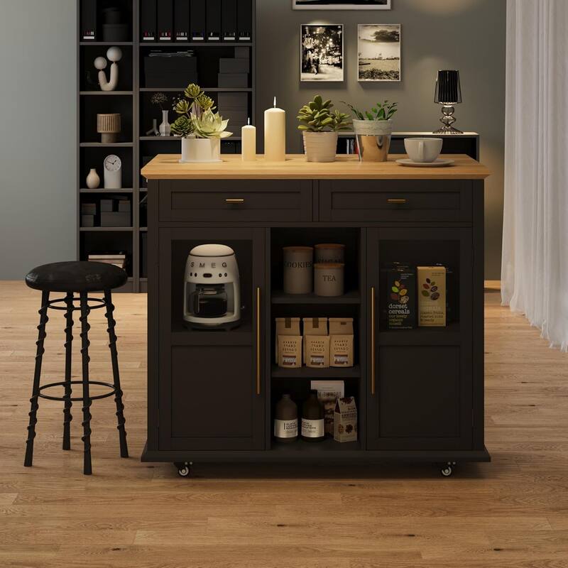 Kitchen Island with Storage,41 Inch Drop Leaf Table with 3 Storage Options