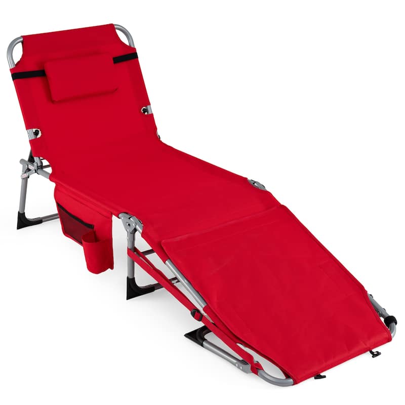 Gymax Tanning Chair w/ Face Arm Holes 4-Level Backrest & Head Pillow - Red