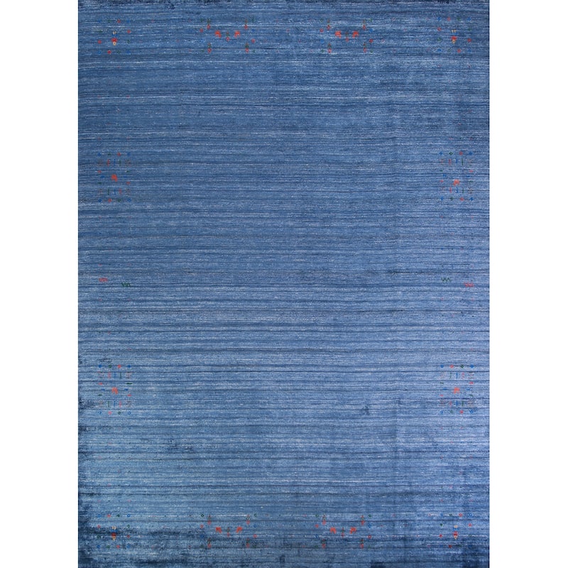 Blue Gabbeh Indian Area Rug Hand-Knotted Silk Carpet - 8'10" x 11'5"