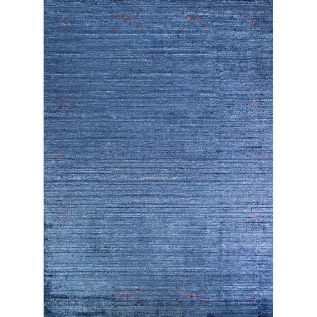 Blue Gabbeh Indian Area Rug Hand-Knotted Silk Carpet - 8'10" x 11'5"