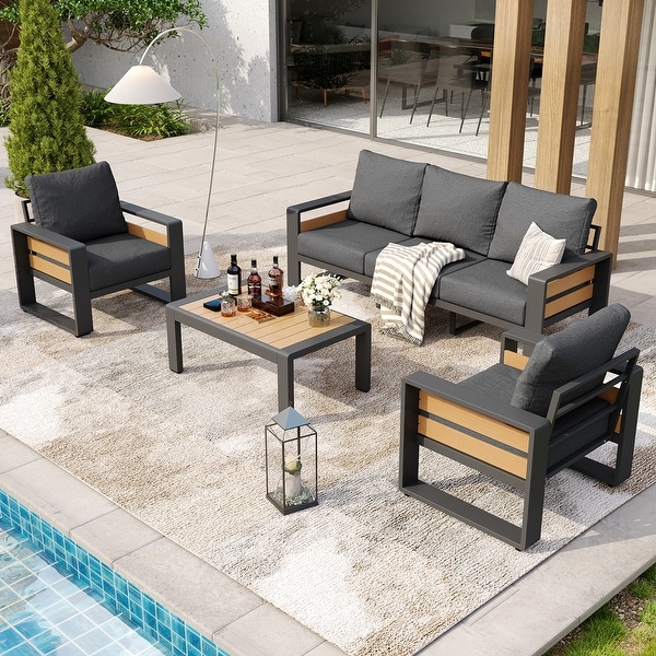 AOXUN Luxury Aluminum Outdoor Patio 5-Seat Conversation Set with