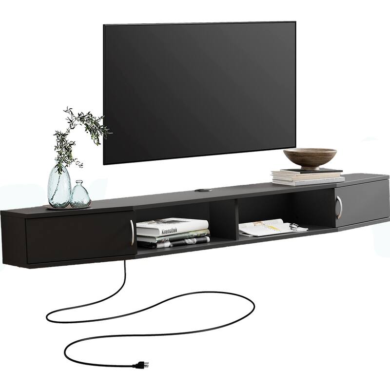 FITUEYES Floating Wall Mounted TV Console Storage Shelf Modern TV Stand Media Console, Walnut DS211802WW - 70''