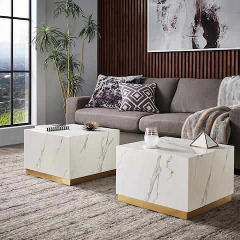 Darcy Faux Marble Square Table with Casters by iNSPIRE Q Bold
