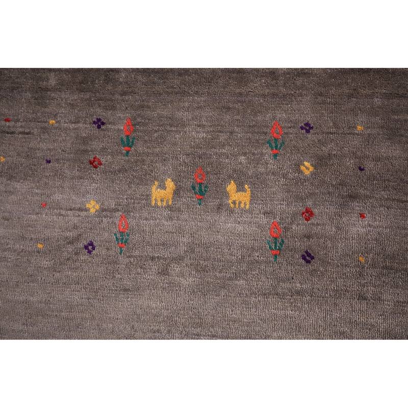 Earth Tone Tribal Gabbeh Indian Area Rug Silk Carpet - 8'0" X 9'10"