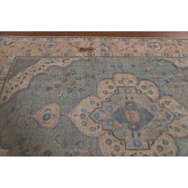 Hand Knotted Oriental 100% Wool Carpet Traditional Medallion Greys & Charcoal Tabriz Area Rug - 9' 6'' X 6' 2''