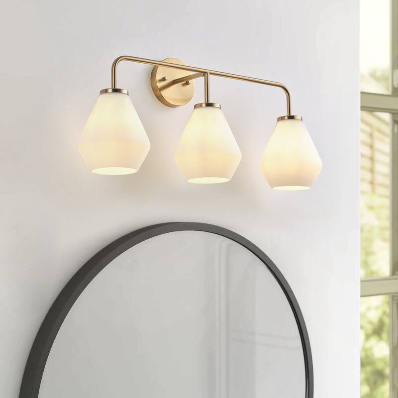 Brushed Brass 3-Light Bathroom Vanity Light Fixture with Milk White Glass Shade