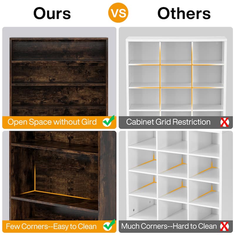 Shoe Cabinet, 9 Tiers 40-45 Pairs Heavy Duty Wood Freestanding Shoe Storage Cabinet - 9 Tier