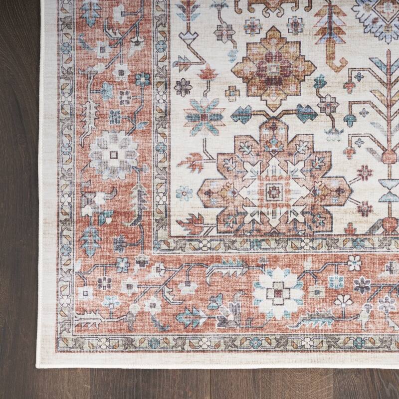 Power Loomed Distressed Floral Traditional Non Skid Stain Resistant Low Pile Area Rug - 118' X '94' X '0.25