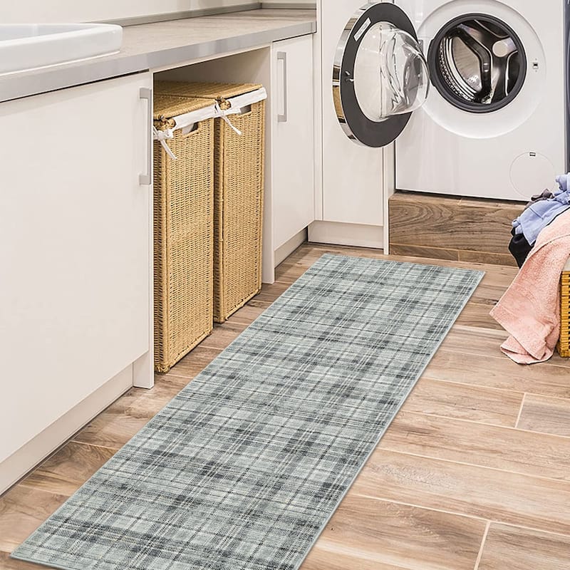 Garvee Earthy Plaid Soft Low Pile Foldable Area Rug