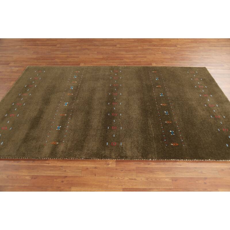 Hand Knotted Oriental 100% Wool Carpet Tribal Animal Pictorial Brown Gabbeh Area Rug - 7' 11'' X 4' 11''