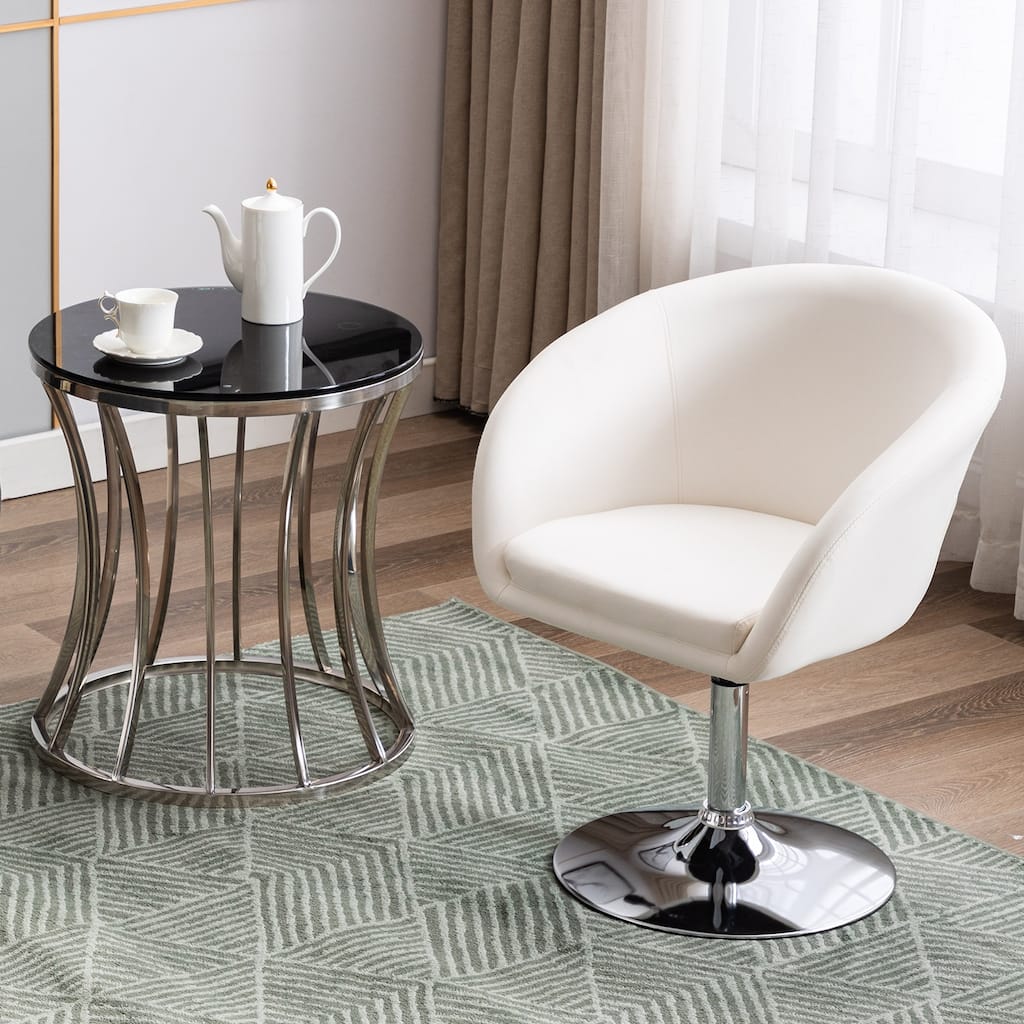 Modern Adjustable Round Swivel Jumbo Size Faux Leather Accent Chair