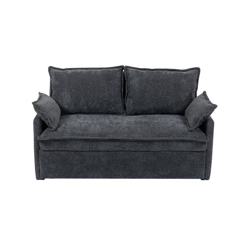 59.5inch Corduroy Grey Pull Out Sofa Bed with Side Storage and USB Charging Ports