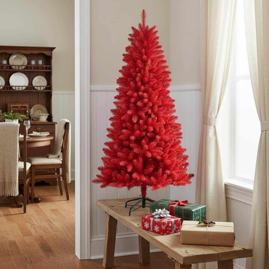 HomeRoots 4' Red Full Fir Christmas Tree - 28.00 in. x 48.00 in. x 28.00 in.