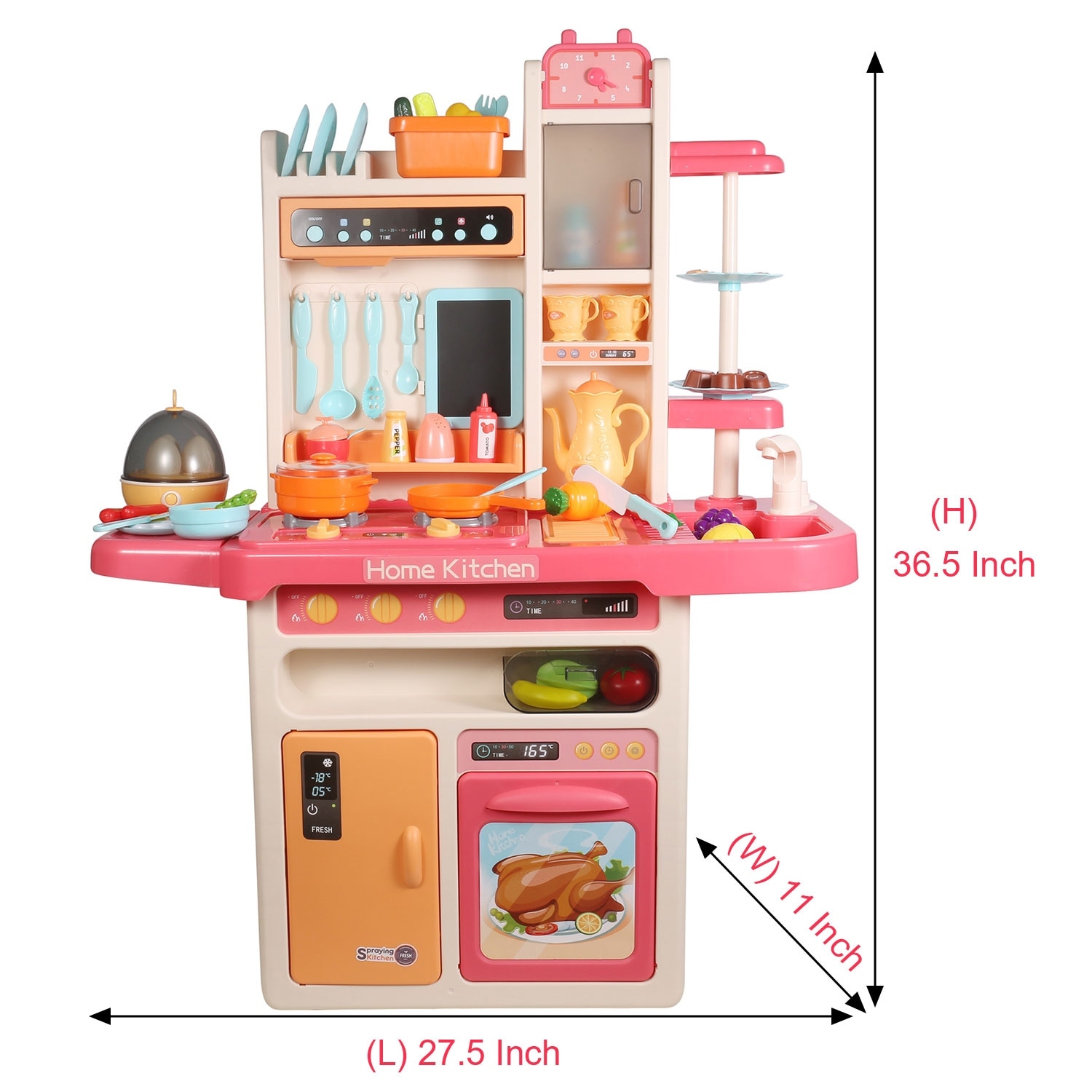 65 PCS Large Pretend Play Kitchen Toy Set for Kids Look Very Real Pink