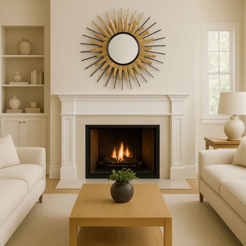 Gold Sunburst Round Mirror Wall Art Oversized Accent Decor 32"