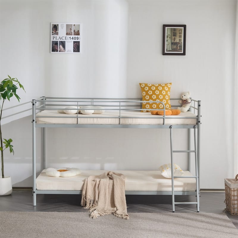 Twin Round Pipe Bunk Low Bed Guardrail Angled Ladder Iron Bed USA