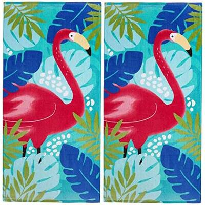Mudd 100% Cotton Printed 2-Pack Beach Towel 28 x 58 Inch, Flamingo Print