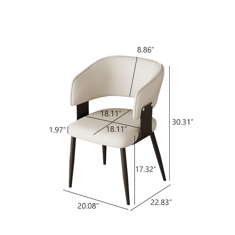 Modern Faux Leather Dining Chair, 2 pieces, Stainless steel legs, White