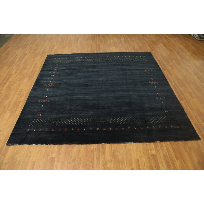 Hand Knotted Oriental 100% Wool Carpet Tribal Animal Pictorial Navy Blue & Blues Gabbeh Area Rug - 8' 11'' X 9' 1''